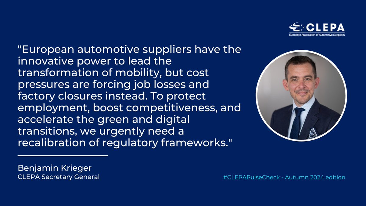 🔴The latest CLEPA-McKinsey Pulse Check reveals the challenges facing Europe's auto suppliers:

📉 60% expect revenue declines in 2024
💰 68% foresee low profits, with 38% at break-even or worse

📰Read more here: tinyurl.com/CLEPAPulseCheck
#DrivingAmbition2Action #CLEPAPulseCheck