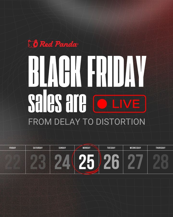 redpandalab's tweet photo. Black Friday deals: upgrade your rig with 15% off your Red Panda guitar pedals! ⚡
Browse our Black Friday sale at https://t.co/bdNCMvOUk4
#redpandalab #guitarpedals #effectspedals https://t.co/shgy4bFBVi
