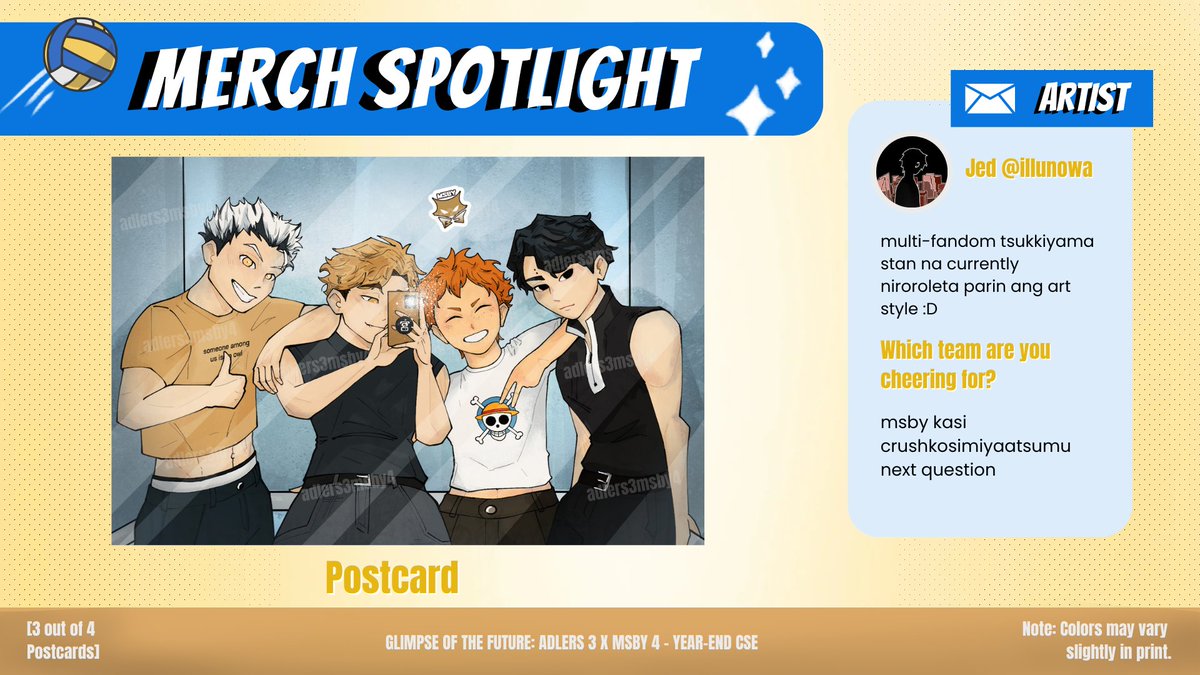 adlers3msby4's tweet photo. MERCH SPOTLIGHT 🏐✨

Our match is heating up!👀

The MSBY Black Jackals are here to spice up their game with their serving looks and abilities🔥

This pretty postcard is made by @illunowa, oh the stun it gives to us 🌠

We have the last one tomorrow coming up!!

#ADLERSXMSBY2024 https://t.co/cX5ni2v6cN