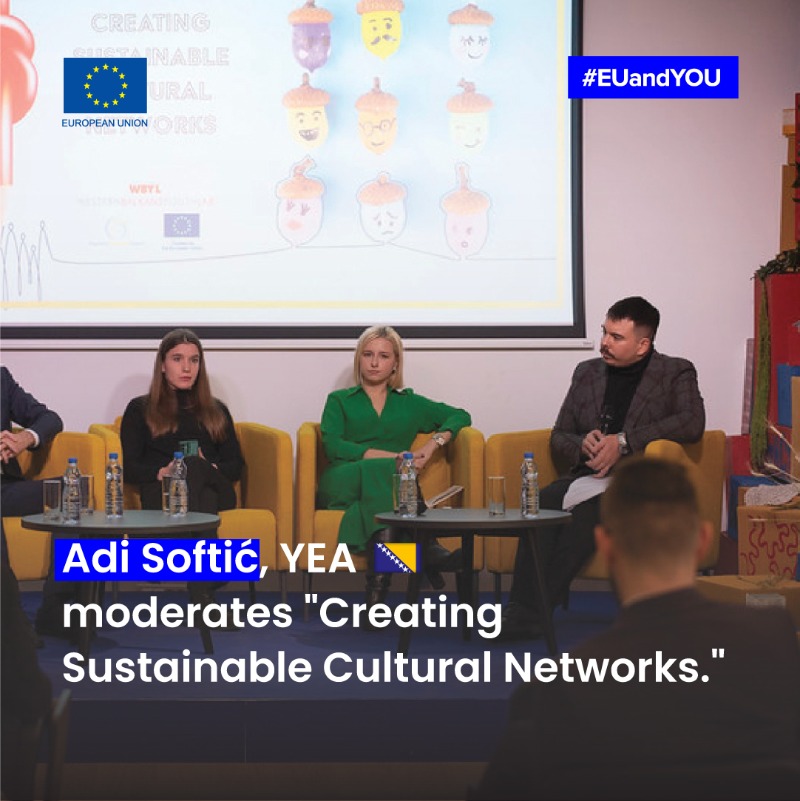 WeBalkans's tweet photo. 🎨The #CultureConnects campaign lit up the Youth Cultural Cooperation Conf in Belgrade, hosted by @rccint's #WesternBalkans Youth Lab 2.🎭

A standout moment? YEA @adi_softic led "Creating Sustainable Cultural Networks."🗣️

Let's build bridges through culture.💡

#EUandYOU #YEAdo
