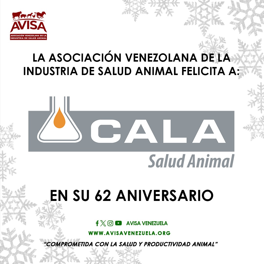 AvisaVenezuela's tweet image. La Junta Directiva de la Asociación Venezolana de la Industria de Salud Animal, sus agremiados y personal administrativo felicita a C.A. Laboratorios y Asociados @labcala por arribar a su 62 aniversario.

#AVISAVenezuela #CALA #Agremiados #Venezuela