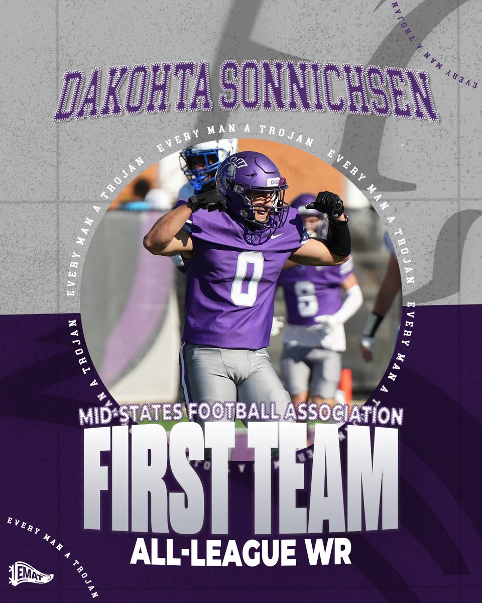 ⚔️ Competitive Excellence ⚔️

Congratulations to Jon Grubbs (So. OL), Aven Jones (Sr. LB), and Dakohta Sonnichsen (Sr. WR) for earning First Team All-MSFA!

#EMAT | <a href="/MidStatesFB/">Mid-States Football Association</a>