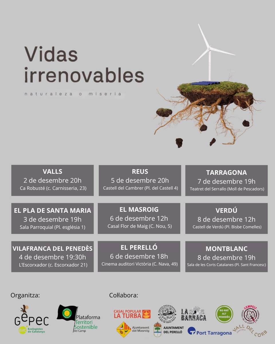 🌱Sota el nom de transició energètica i renovables s'estan destruint ecosistemes, hàbitats, i l'economia i la salut de la societat rural. 

La experiència de territoris afectats per les macrorenovables