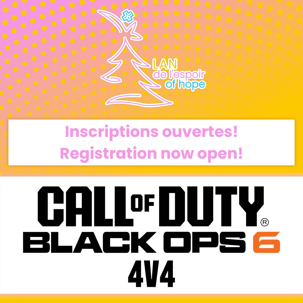 Les inscriptions pour Call of Duty: Black Ops 6 sont maintenant ouvertes! -> start.gg/LoH
---
Registration for Call of Duty: Black Ops 6 is now open! -> start.gg/LoH