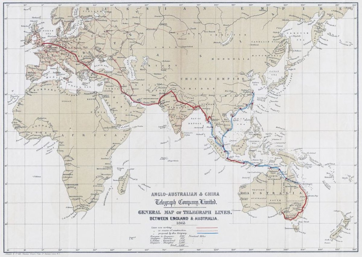 AntipodeEmpire's tweet photo. Telegraph lines between England &amp; Australia 🇬🇧 1863 https://t.co/jIU6wngACe