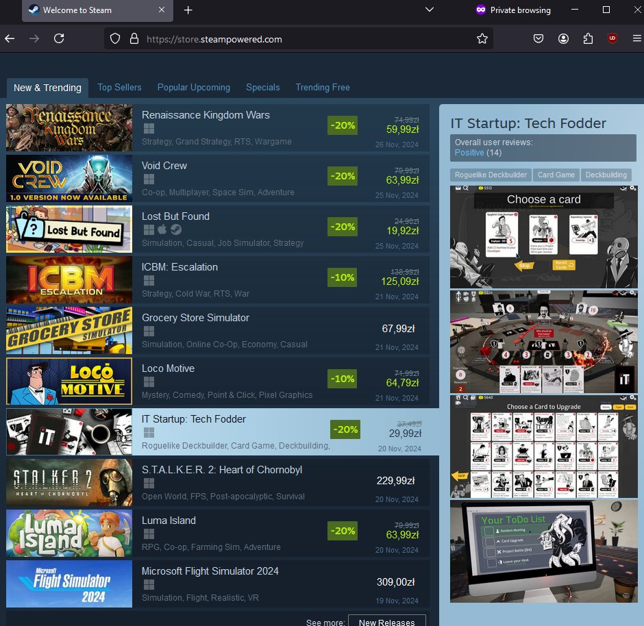 playitstartup's tweet image. "New & Trending" on Steam front page 😱wtf
