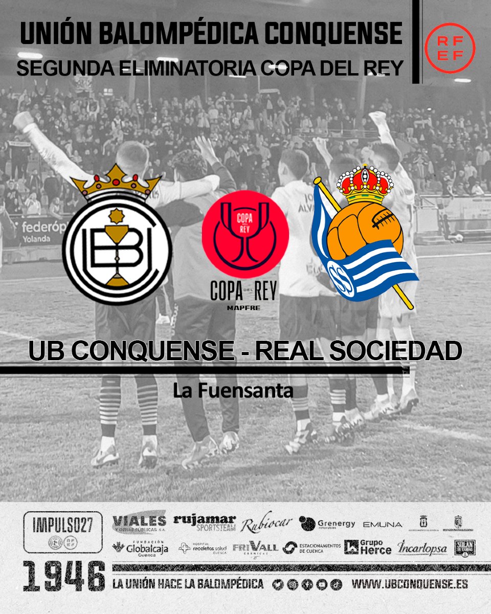 📢 #UBConquense ❗ 

¡YA CONOCEMOS A NUESTRO RIVAL!

La Real Sociedad visitará La Fuensanta la próxima semana.

🏆#copadelreymapfre - 2ª ronda
🏟️ La Fuensanta 
🆚 <a href="/RealSociedad/">Real Sociedad Fútbol</a>

🙌 ¡Vamos Conquense! ⚪⚫

 #UniónBalompédica #CuencaBalompédica #LaCopaMola