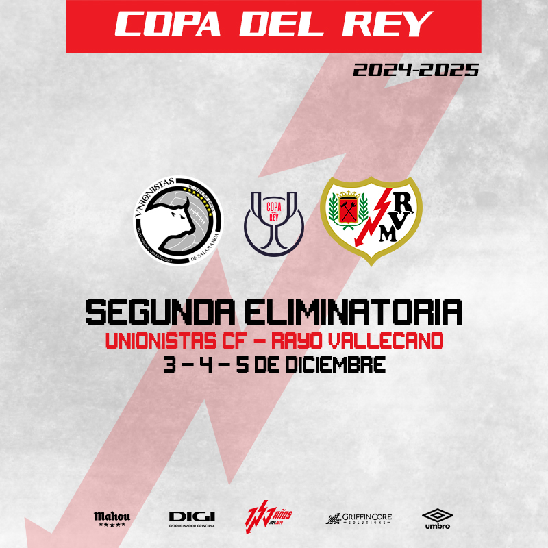 RayoVallecano's tweet photo. 🏆 ¡Ya conocemos nuestro rival en la Segunda Eliminatoria de #CopaDelRey! 

🆚 @UnionistasCF 
🗓️ 3-4-5 de diciembre
🏟️ Nuevo Estadio Municipal Reina Sofía

#UnRayoQueDuraCienAños ⚡️ #LaCopaMola https://t.co/w7ReVzDDat