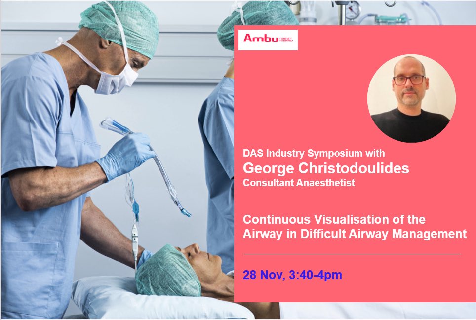 Ambu (@ambueurope) on Twitter photo Attending DAS? Join us for an exclusive Industry Session led by George Christodoulides <a href="/ThoracicAGuys/">Thoracic Anaesthesia Group at Guy’s, London</a>
📅 Date: 28th November
🕒 Time: 3:40-4pm
📍 Location: DAS2024, Guildhall, London
George will share valuable insights into continuous visualisation during OLV! Attending DAS? Join us for an exclusive Industry Session led by George Christodoulides <a href="/ThoracicAGuys/">Thoracic Anaesthesia Group at Guy’s, London</a>
📅 Date: 28th November
🕒 Time: 3:40-4pm
📍 Location: DAS2024, Guildhall, London
George will share valuable insights into continuous visualisation during OLV!