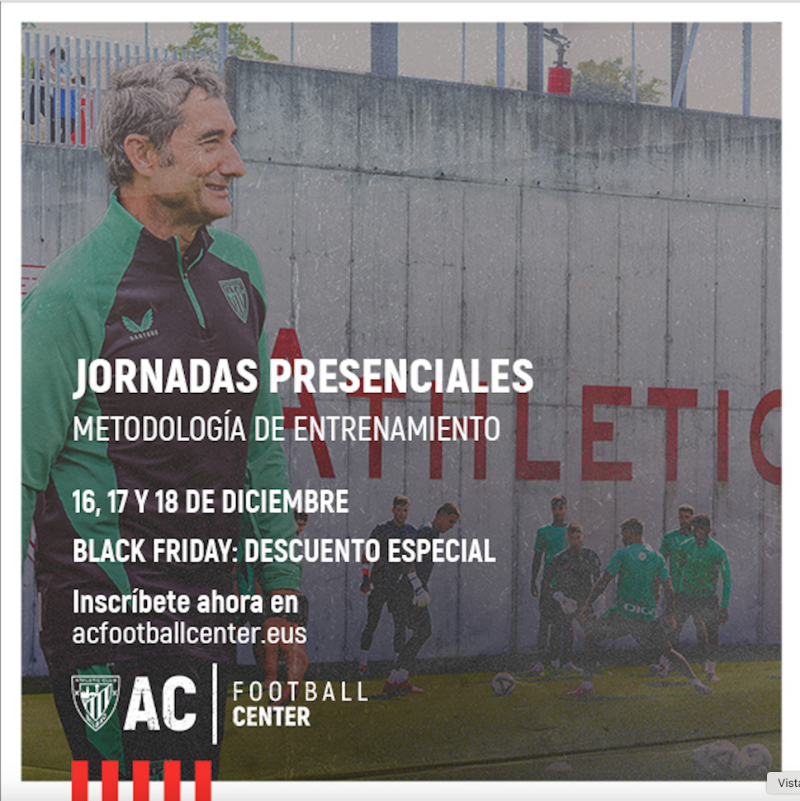 AC_FCenter's tweet photo. 💥⚽ ¡Black Friday en @AC_FCenter! Aprovecha nuestras ofertas desde 245€ en formación de élite:

🎓 Curso de Fuerza y fútbol
🎓 Curso de Coordinación de Cantera
🎓 Jornadas presenciales de Metodología en Lezama

🎯 Invierte en tu futuro y aprende de los mejores. 🚀