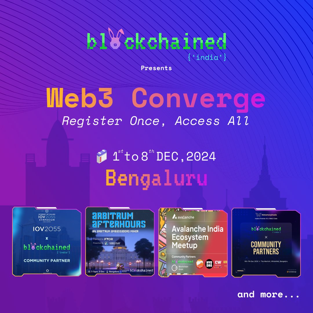 BlockchainedIndia (@blockchainedind) on Twitter photo The main stage is lit with #UNFOLD24, <a href="/IBWofficial/">India Blockchain Week (IBW) Conference | 2-3 Dec</a> and <a href="/ETHIndiaco/">ETHIndia</a> . But #networking and #building connections is actually done at the side events! 🤝
From networking mixers to hands-on hacker houses, here’s where the real alpha gets shared and #communities come alive. 💬⚡ The main stage is lit with #UNFOLD24, <a href="/IBWofficial/">India Blockchain Week (IBW) Conference | 2-3 Dec</a> and <a href="/ETHIndiaco/">ETHIndia</a> . But #networking and #building connections is actually done at the side events! 🤝
From networking mixers to hands-on hacker houses, here’s where the real alpha gets shared and #communities come alive. 💬⚡