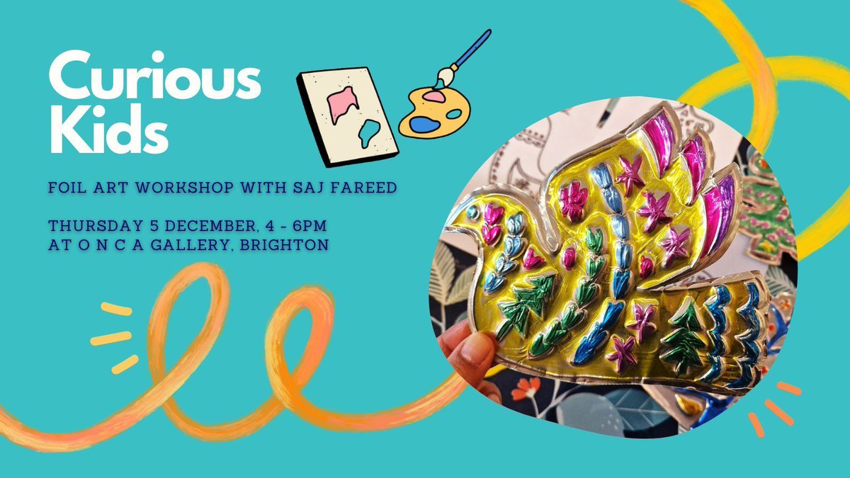 As part of #CuriousKids for @lostspeciesday we'll be creating nature inspired embossed foil artworks with artist Saj Fareed. Together, we will be using everyday foil oven trays and transforming them into shimmering stained-glass-effect works 🦚 

Book now: buff.ly/3OnRdXk
