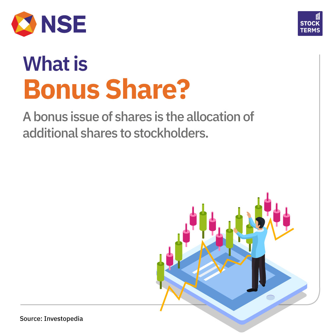 NSEIndia's tweet photo. In today's #StockTerm, let's look at what Bonus Share is!
#NSE #StockMarket #ShareMarket #StockTerms #NSEIndia #InvestorEducation #StockMarketIndia #StockExchange #StockTrading #Stocks #Investing #Trading #BonusShare https://t.co/NwCPE75JzQ
