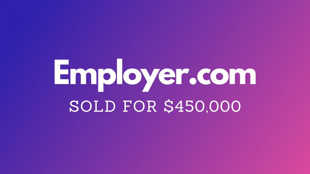 NameBio's tweet image. Yesterday saw $1.08 million in domain name sales including:

$450,000 Employer․com
$199,995 Fluid․io
$40,000 HyperAI․com
$20,000 Avantra․com
$15,000 EastWestRecords․com
$13,200 Chronic․org
$13,199 ETH․to

Full list 👉 namebio.com/daily

#Domains