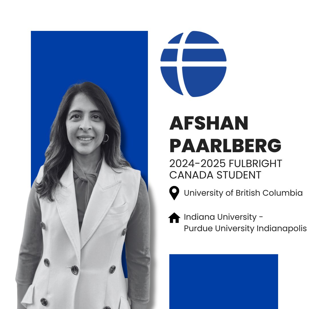 Fulbright Canada (@fulbrightcanada) on Twitter photo Meet Afshan Paarlberg, a 2024-2025 Fulbright Canada Student! 🌟
An interdisciplinary researcher and lawyer, Afshan focuses on philanthropy, migrants, and law. Her Ph.D. work explores nonprofits' roles in bridging legal access for asylum seekers.
<a href="/UBC/">University of British Columbia</a> <a href="/IndianaUniv/">Indiana University</a> Meet Afshan Paarlberg, a 2024-2025 Fulbright Canada Student! 🌟
An interdisciplinary researcher and lawyer, Afshan focuses on philanthropy, migrants, and law. Her Ph.D. work explores nonprofits' roles in bridging legal access for asylum seekers.
<a href="/UBC/">University of British Columbia</a> <a href="/IndianaUniv/">Indiana University</a>