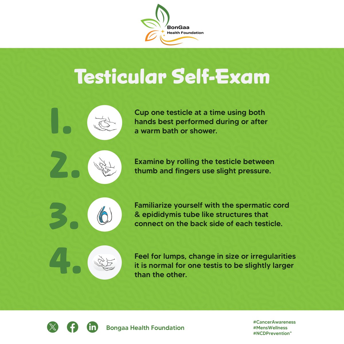 Take charge of your health! 💙 Perform a monthly testicular self-exam to stay ahead. It’s quick and  easy. Early detection makes a difference.🌟#MensHealthMatters #CheckYourself"