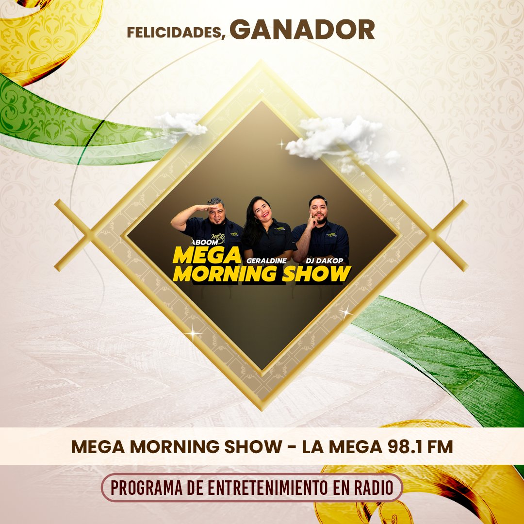 premiosxc's tweet photo. 🌟 GANADOR 🌟

Programa de Entretenimiento en Radio:

Mega Morning Show - La Mega 98.1 FM 

¡Felicidades!

#premiosxc https://t.co/yZ78KQsB9P