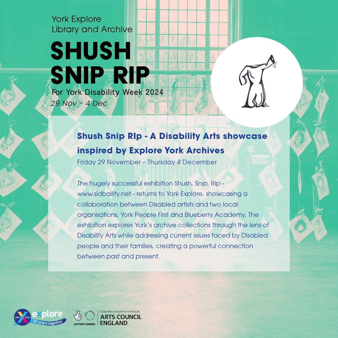 YorkExplore's tweet image. 🌟 Opening this Friday 🌟
The return of 'Shush Snip Rip', a disability arts showcase and exhibition here at York Explore from Fri 29 Nov - Thurs 4 Dec.
Swipe to see all events for @YorkDisability 👉 exploreyork.org.uk/york-disabilit…
#LetsCreate #ExploreTogether #creativeyork