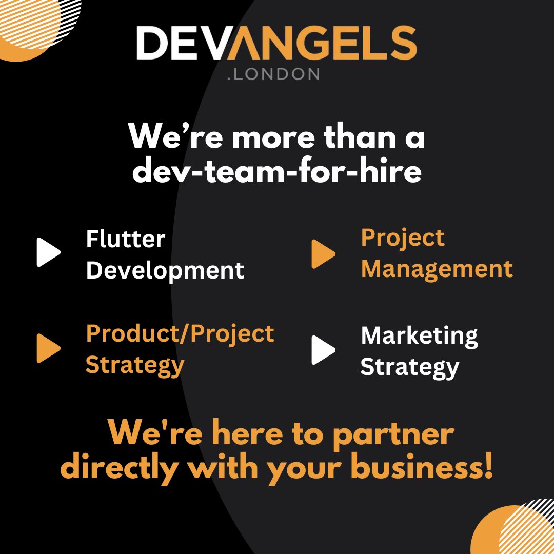 DevAngelsLtd's tweet image. DevAngels is here to partner directly with your business, so that you don&apos;t need to make permanent hires for CTO and software engineering.

Get in touch: devangels.london/contact

#appdev #flutterdevelopment #flutterradvice #developers #software #appdevelopment #appdeveloper