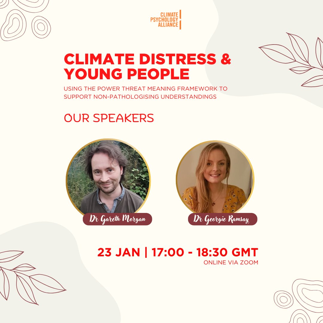 📅 Invitation to the Climate Distress &amp; Young People seminar - outlining how the Power Threat Meaning Framework might offer a useful way of making sense of young people's distress in ways that support attending to context and relationships.

Sign up today: eventbrite.co.uk/e/109667069456…