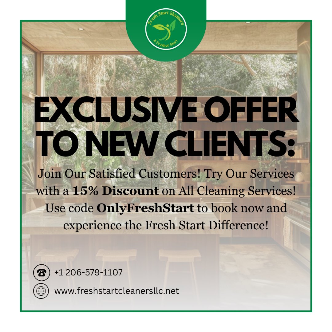 freshstart_SEA's tweet photo. Are you ready to experience the Fresh Start Difference? 🏠

📞 Call us today at +1 206-579-1107
🌐 Visit us at https://t.co/rtuOENY49N to book your service now!

#FreshStartCleaners #NewClientOffer #CleaningDiscount #SpotlessLiving https://t.co/dZdoux0HM9