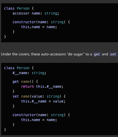 davidlj95's tweet photo. TIL about TypeScript auto accessors based on an homonym ECMAScript proposal

https://t.co/9vBeUn12OE
https://t.co/ti3I062xo2 https://t.co/6k3gRokUqO