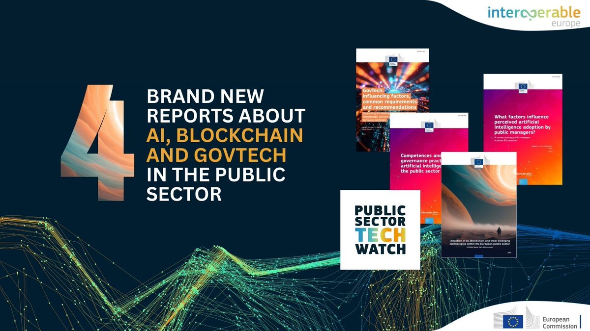 InteroperableEU's tweet image. 🚨New Reports Alert!

Explore latest insights from #PublicSectorTechWatch on⤵️

🤖AI &amp;amp; Blockchain adoption in 🇪🇺 public sector
📊Competences &amp;amp; governance for #AI
🔍Factors driving AI adoption
💡#GovTech trends &amp;amp; recommendations

Read new article for more👉europa.eu/!mftcPn
