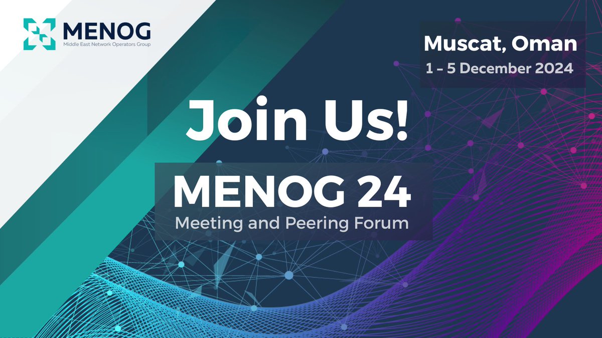 MENOG 24 is next week! Join us in Muscat, Oman for a week of workshops, expert-led presentations, peering and networking opportunities.

🗓️  1-5 December 2024

Register for free at: menog.org/meetings/menog…