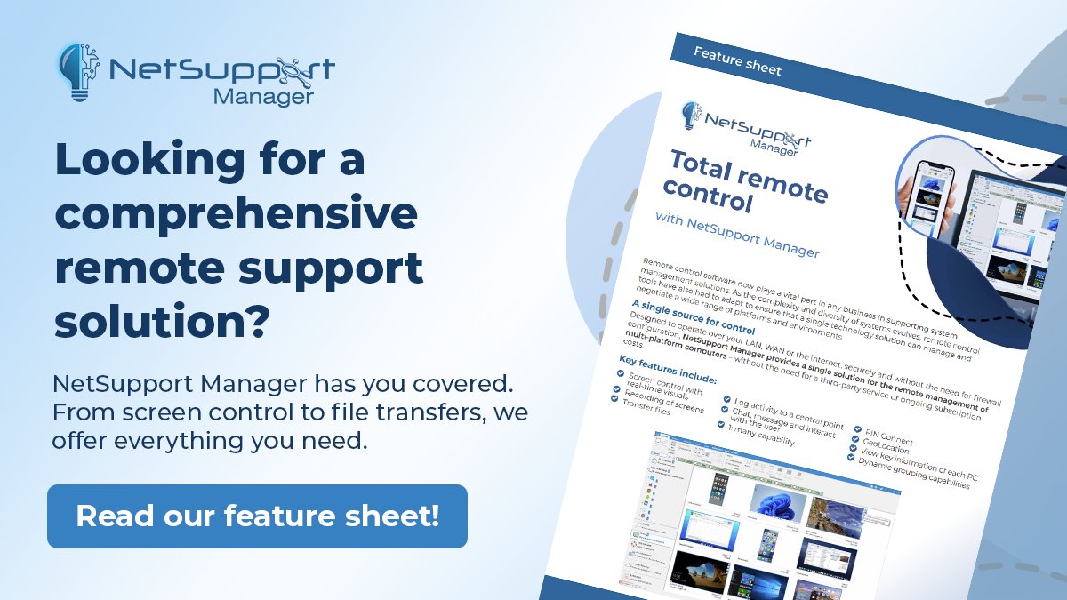 NetSupportNSM's tweet image. From screen sharing to file transfers, NetSupport Manager offers everything you need for efficient remote support. mvnt.us/m2430070
#NetSupportManager #RemoteSupport #ITSupport
