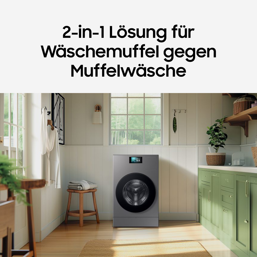 Unser #BespokeAI Waschtrockner mit AI Wash &amp; Dry erkennt deine Textilien und passt automatisch die Einstellungen fürs Waschen und Trocknen an. 💪