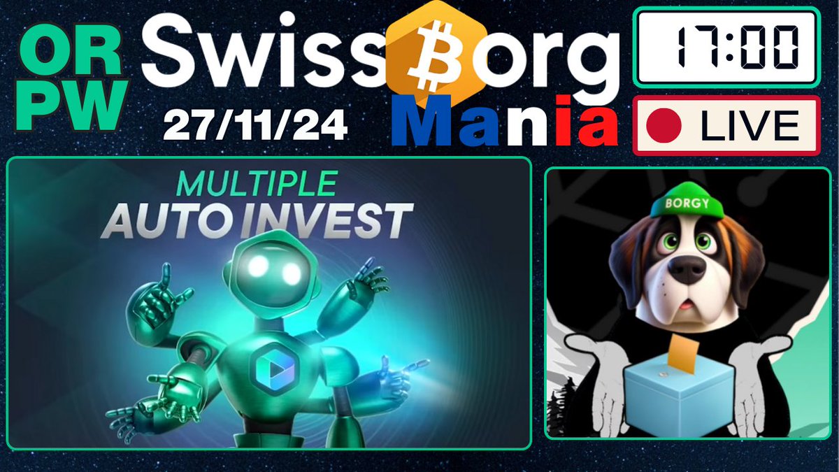 SwissBorgMania's tweet photo. 17h00 On Refait le PowWow #ORPW de #SwissBorg 💚
- Listing d'une dizaine de tokens
- Le Multi AutoInvest
- Le $BORGY doit-il être listé ?
- @BorgPadHQ les 3 produits #BetterThanCEX
- @XBorgHQ révèle CHOMP 🐲
And more... 🤫
https://t.co/trvI1zPU56 https://t.co/EhclCY1MGd
