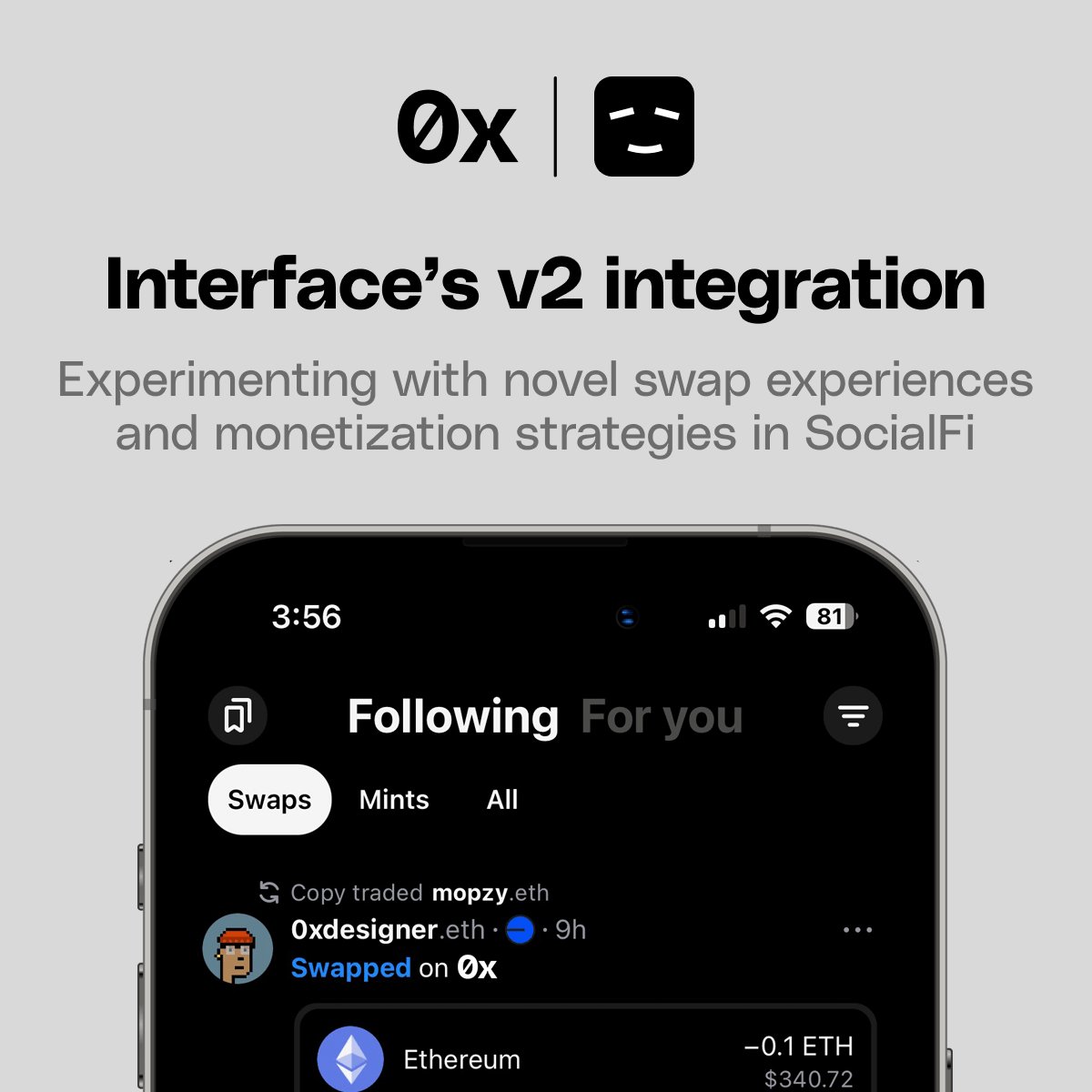 ARB_Universe's tweet photo. ๐ @0xProject is bringing decentralized social and DeFi together! ๐ค
๐ถ #OxProject partners with @interfacedapp, a social platform, now seamlessly integrates swaps and copy trades directly into its social feed, creating a unique DeFi experience.
๐ฐ This integration leverages the power of #0x v2, ensuring secure and efficient swaps.
๐ฅ Users can now monetize their social influence by participating in swaps and copy trades, opening new earning opportunities.
๐ The success of Interface's social trading feature, with over $3.5M traded, showcases the potential of this innovative approach.
This is a powerful example of how #DeFi is evolving to become more social and user-friendly! ๐
๐ฝ VISIT
https://t.co/umewaN8fL9
#ARB_Universe
