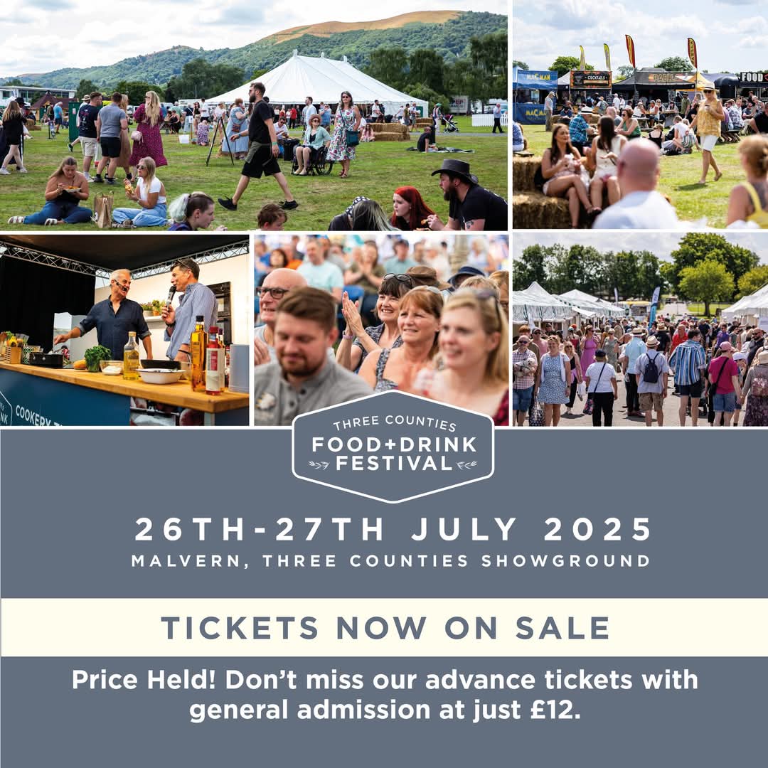 Tickets now on sale for next year's Three Counties Food Festival 26-27th July 2025 at Three Counties Showground 🙌

🎟🎟🎟 rb.gy/m96dho 🎟🎟🎟

For a limited time we are holding the same brilliant entry price of just £12!

Buy your tickets today!