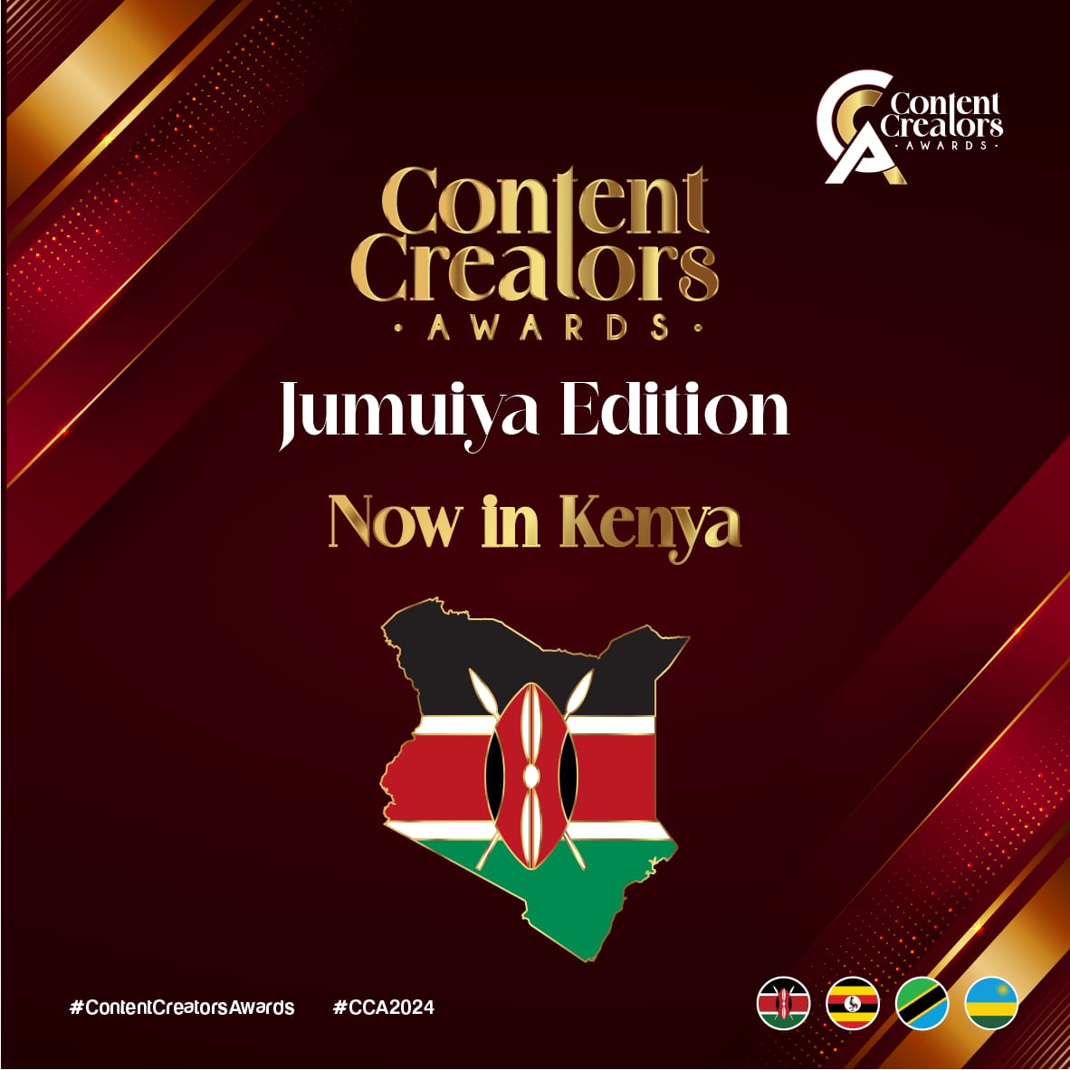 Content Creators Awards Jumuiya Edition now in Kenya, submit your nomination at ccawards.africa

#ContentCreatorsAwards #JumuiyaEdition #Kenya 🇰🇪 #Uganda 🇺🇬 #Tanzania 🇹🇿 #Rwanda 🇷🇼