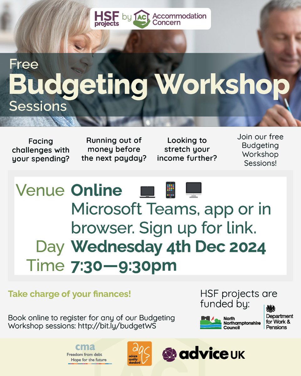 acconcern's tweet photo. Are you worried about buying Christmas presents and how you will cope in January?  why not come along to our Free Budgeting Workshop!

📆 Wednesday 4th December 2024 7:30 PM - 9:30 PM
📍 Online (Microsoft teams)

#Budgeting #FinancialFreedom #CommunitySupport  #MoneyManagement https://t.co/YHDCHl7L06