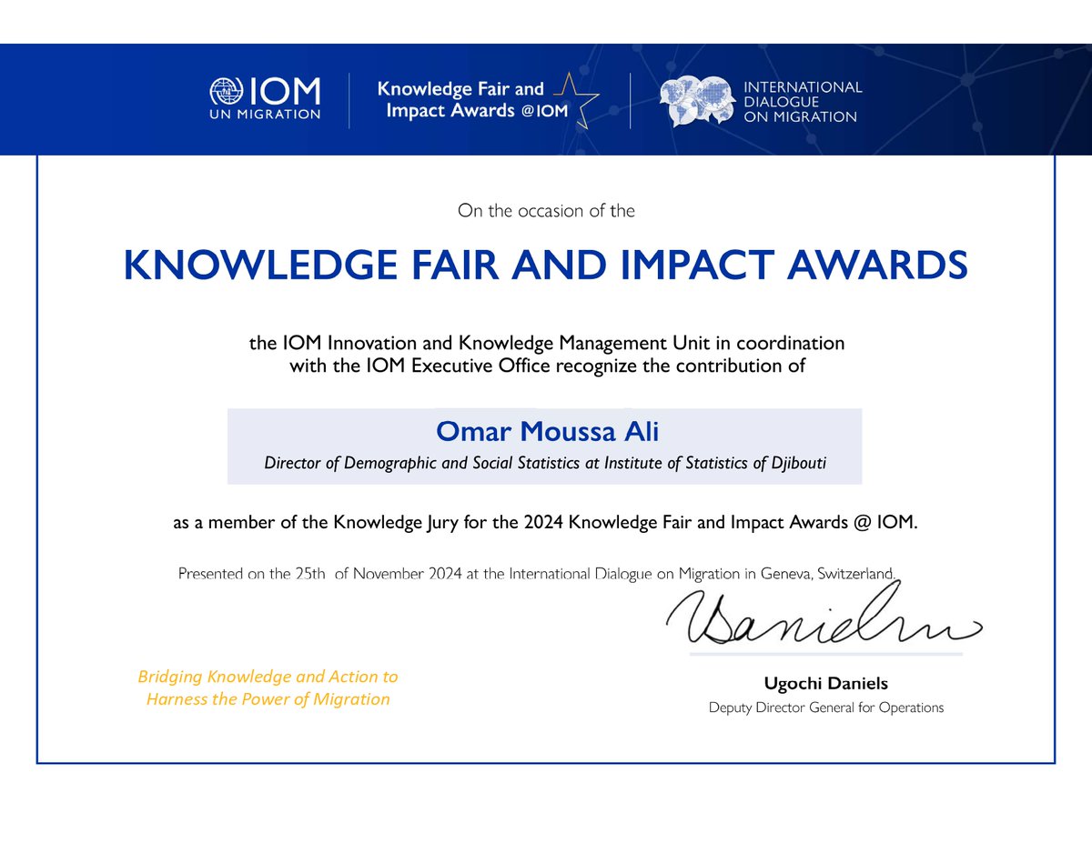 ✨I am truly honoured to have been a #Jury for the #IOM 2024 #Knowledge Fair #Awards! A huge 🙏 to the dedicated  IKM Unit for their trust. Forever #grateful and humbled to be part of such initiatives impacting the lives of #migrants and #forcibly displaced people. 🌍📊#data4good