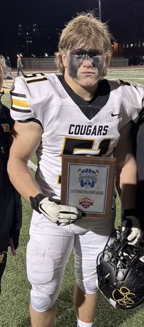Congrats to Owen in receiving the East team Sportsmanship Award.  Great performance last night in the Eddie Meath game 💪🏻💪🏻 Hard work pays off!