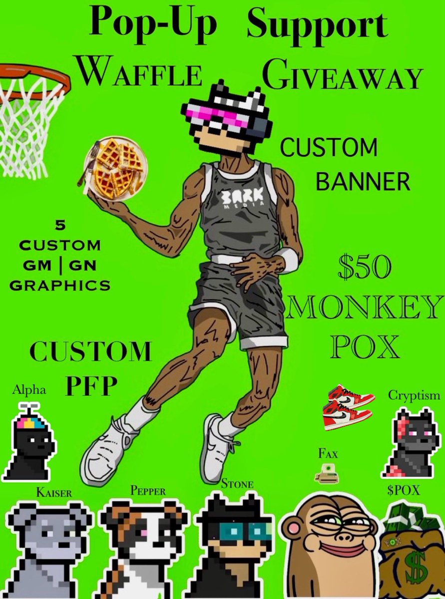 CPmetax's tweet photo. Max Engage On This Post & 🫵🏽
Gets 1 Entry into waffle 🧇
5 GM/GN Graphics From @Yousstone766 ☀️🌙 
Custom Banner & PFP From @Pepper0x 🐶 
$50 In $POX From Myself & @kaiserkooks 💰 
Monkeypox PFP From @Web3verseAlpha 🐒 
And A Pair of Jordans From @Cryptism88 😮 👟 
Bonus! 5 Entries For Giveaway 🎟️🎟️🎟️🎟️🎟️
To Anyone Who Gets Or Gifts 
An Entry Into @BamMetaX Waffle 🐕 🧇 
Make Sure To Comment Your Solana Wallets!