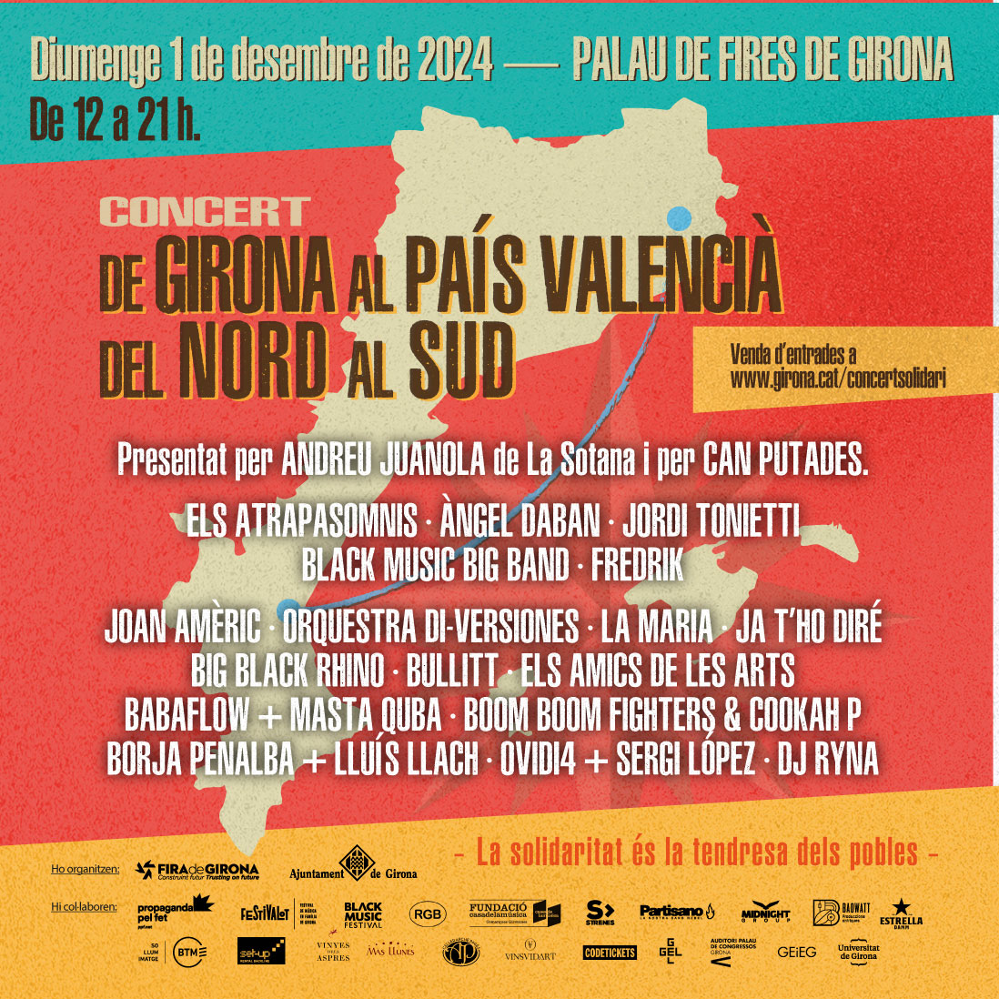 🎶 Encara no tens l'entrada pel concert solidari "De Girona al País Valencià"?
Compra-la aquí 👉 girona.cat/concertsolidari

🔹Concerts matí: 5 €
🔹Concerts tarda: 12 €
🔹Tot el dia: 15 €
🔹Fila 0

Tots els beneficis es destinaran a entitats culturals valencianes afectades per la