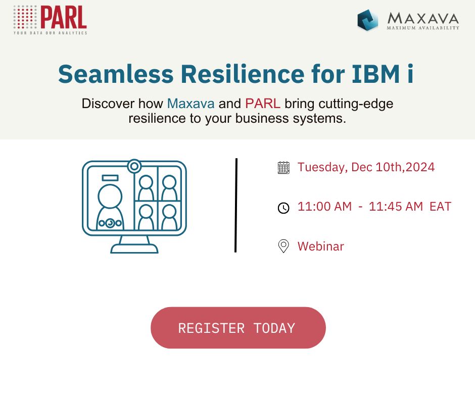 PARLanalytics's tweet photo. Unlock Seamless Resilience for IBM i
Join #PARL and #Maxava as we explore cutting-edge solutions for ensuring your business systems' resilience. 
📅 When: Tuesday, Dec 10th, 2024
⏰ Time: 11:00 AM - 11:45 AM EAT
📍 Where: Online Webinar
👉 Register Now: https://t.co/fLfo50dWo8 https://t.co/7FP8JhMj3M