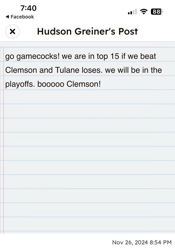 ggreiner21's tweet image. My 6-year-old son posted this to his 1st grade class page last night and we saw it this morning. Not sure where he got the Tulane bit, but here’s to hoping the rest rings true 😂 Gotta love Rivalry Week!!