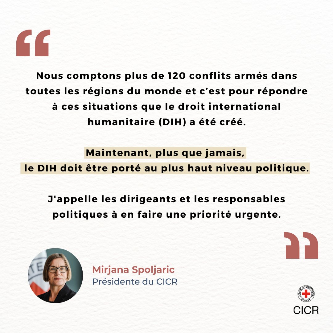 Dans son interview avec la <a href="/RadioTeleSuisse/">RTS</a>, Mirjana Spoljaric, présidente du <a href="/CICR_fr/">CICR</a>, aborde plusieurs défis contemporains liés au droit international humanitaire.

👉🏼 Cliquez ici pour visionner l'interview dans son intégralité : rts.ch/play/tv/forum/…