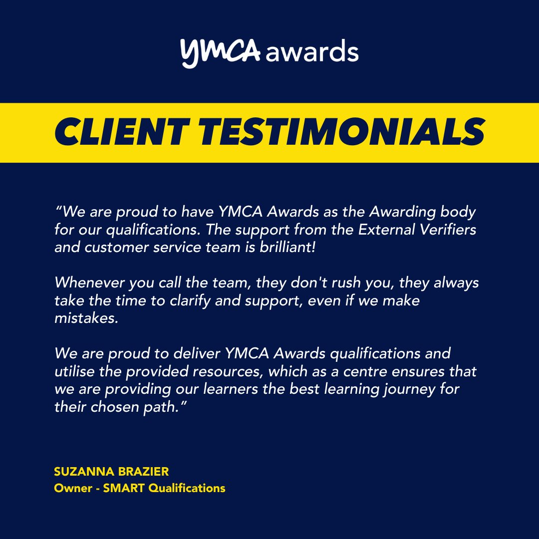 Supporting our training providers is at the heart of what we do. Thank you to Suzanna Brazier, Owner of Smart Qualifications, for her kind words.
#HealthAndFitness #Training #Education #YMCAAwards