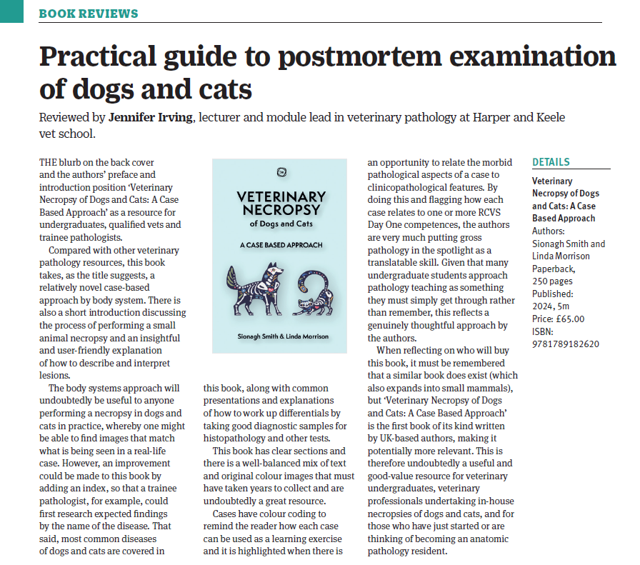 Very grateful to Jennifer Irving and <a href="/vetrecord/">Ahmet Turan KALAYCI</a> for this lovely review of Veterinary Necropsy of Dogs and Cats by Sionagh Smith and Linda Morrison