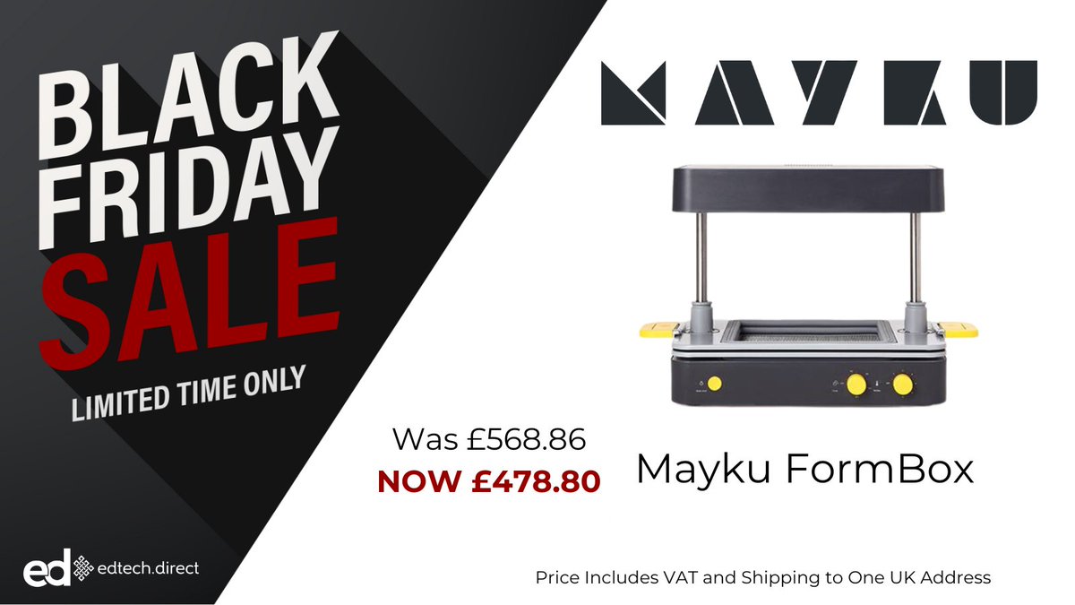 edtech_direct's tweet photo. 🎉 Black Friday Deal Alert! 🎉Transform your creative projects with the Mayku FormBox – now just £478.80, including delivery to one UK address! 
Shop now: https://t.co/D0uWNvJcib 
#BlackFriday #MaykuFormBox #CraftingMadeEasy #LimitedOffer #ShopNow https://t.co/xzvBsTtfcy