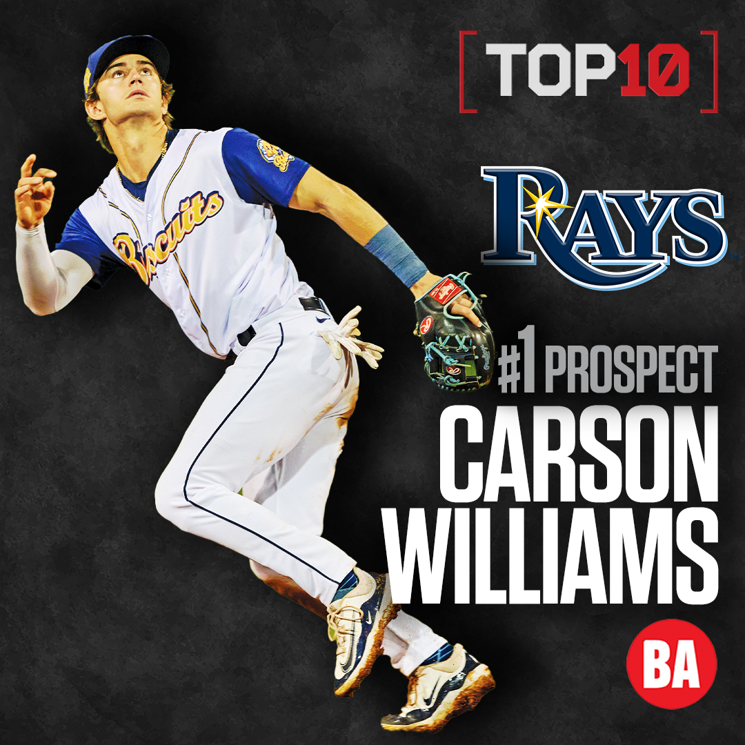 BaseballAmerica's tweet photo. NEW 2025 RAYS TOP 10 🚨

Carson Williams is one of the game’s top prospects thanks to a strong arm and enough pop to make him a presence in the big league lineup in the not-too-distant future

See the @RaysBaseball top prospects, scouting reports &amp; more:

https://t.co/f80dRG9LyL https://t.co/CoBPge4QOp