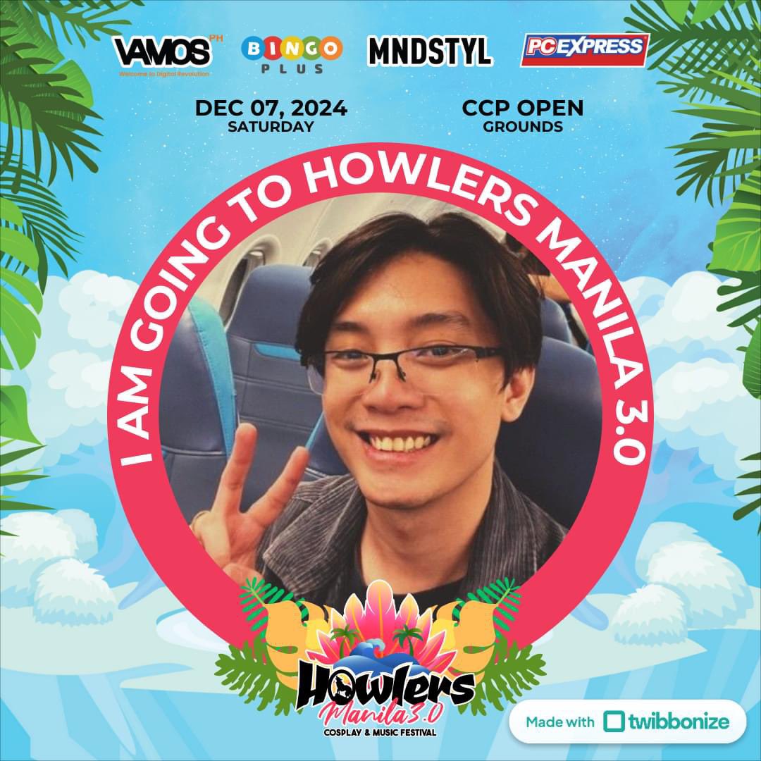 t1gerabe's tweet photo. I'm excited to attend Howlers Manila Cosplay & Music Festival 3.0! Join me Dec 7 at CCP Open Grounds for music, cosplay, esports & an attempt at a Guinness World Record for PH! Don’t miss it! 🎉
See you all there! 😳
#amplfyxhowlers #getAMPLFYED #howlersfestival https://t.co/CHuDUUxFGS