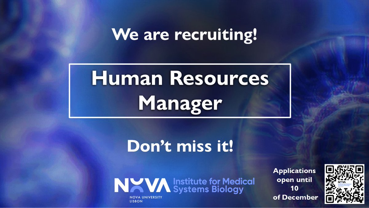 📣 WE ARE RECRUITING!!! 📣 
The application period for the position of Human Resource Manager has been extended!
 🗓 New date: December 10th

Apply now and join our team! ✨ 

To learn more about the job offer visit our website: nimsb.unl.pt/join-us/