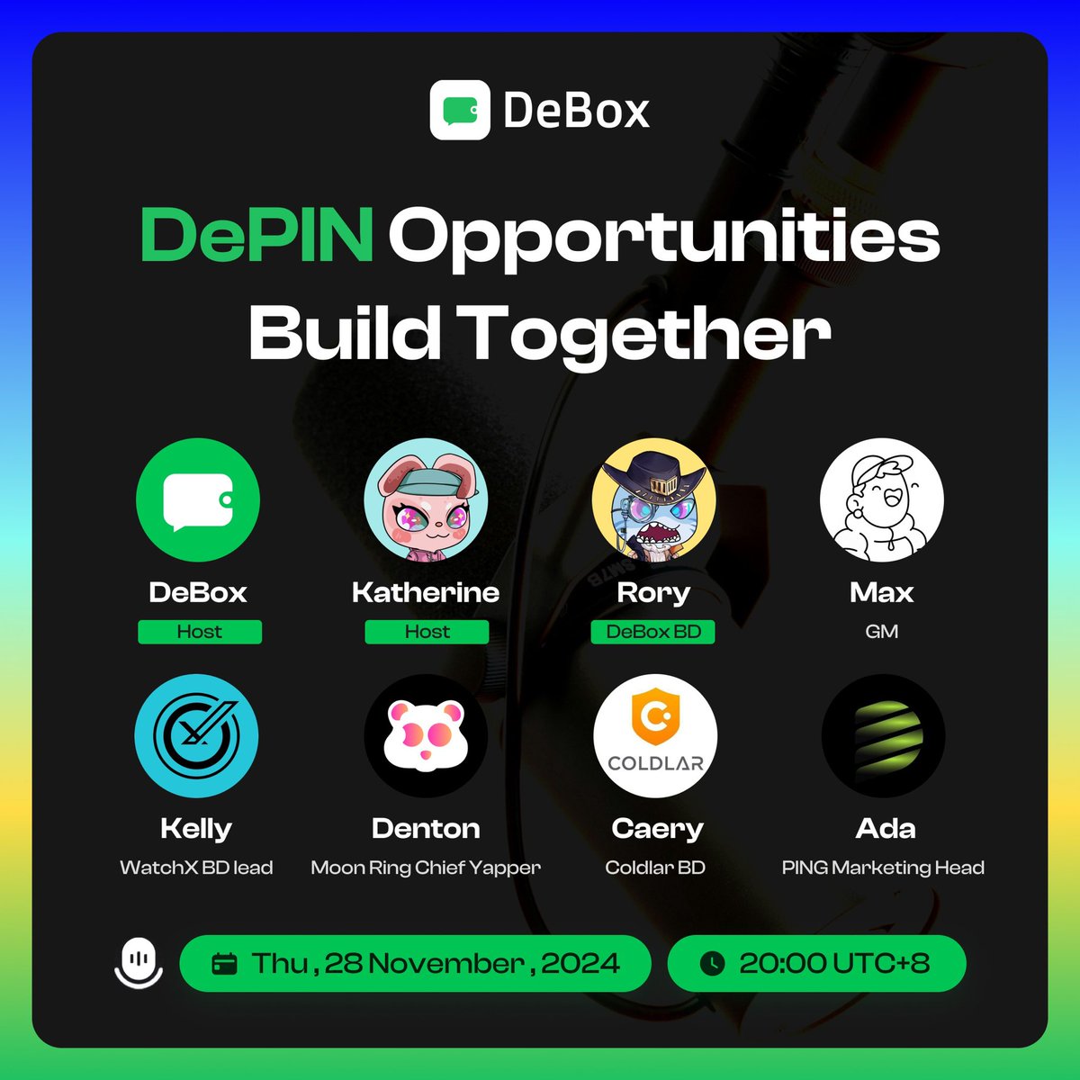 🌟 DePIN Opportunities: Build Together! 🌟

📈 BTC is soaring – the perfect time to tap into DePIN’s potential in this bull market!

🚀 Dive into the DePIN ecosystem and explore its limitless possibilities.

📅 Time: Thursday, Nov.28th 🕗 8:00 PM (UTC+8)

#DeBox #DePIN #SocialFi