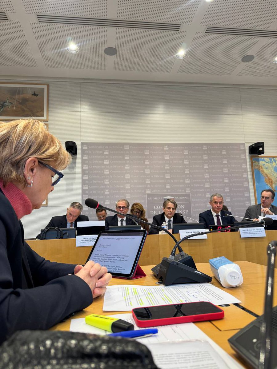 josypoueyto's tweet image. En commission @AN_Defense pour l’audition des représentants de Safran, Airbus et Naval group sur l’économie de guerre. Au nom du groupe @DeputesDem, je suis intervenue dans les enjeux du combat du futur pour insister sur le besoin d’adaptation continue des systèmes.